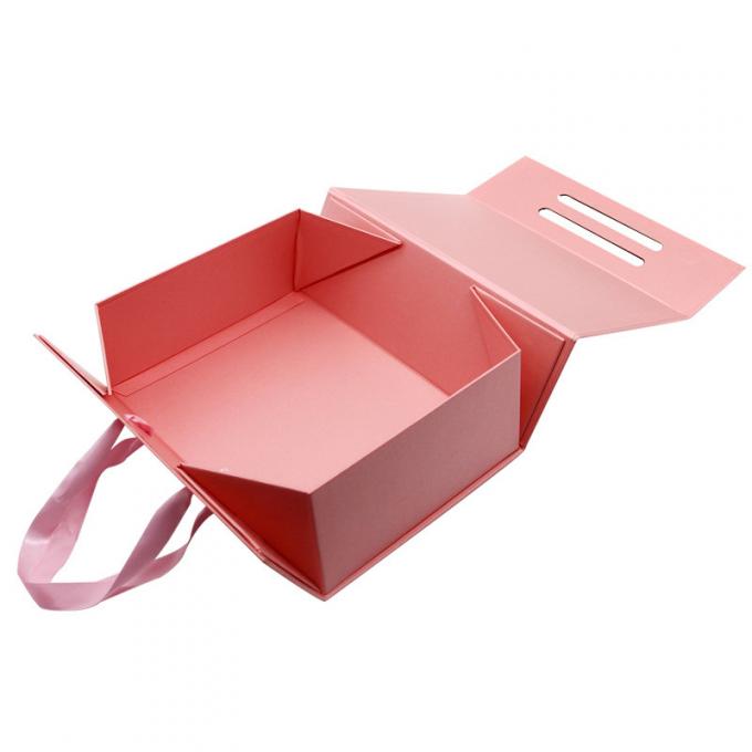 Caja de papel plana dura de papel modificada para requisitos particulares de lujo de Flip Top String Ribbon Handle de las cajas de regalo de la cartulina de la cinta plegable de la caja del regalo 0