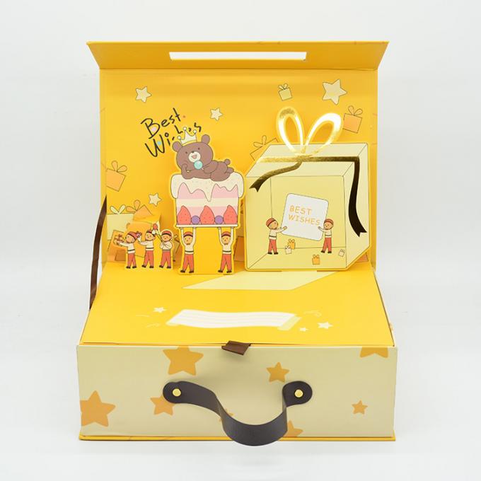 La maleta de encargo al por mayor del cumpleaños formó a niños que las cajas de regalo de la cartulina del imán de la caja de regalo con 3d surgen y que dirigen 2
